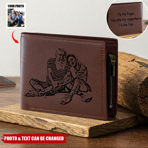 Personalized Photo Trifold Zipper Engraved Wallet For Men