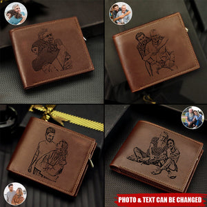 Personalized Photo Trifold Zipper Engraved Wallet For Men