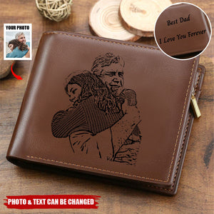 Personalized Photo Trifold Zipper Engraved Wallet For Men