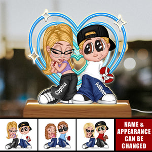 Y2K Couple Retro Heart Personalized Acrylic LED Night Light, Anniversary Gift, Valentine's Day Gift for Him for Her