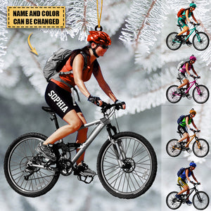 Personalized Mountain Biking Ornament, Custom Name Acrylic Flat Ornament For Girl Biker