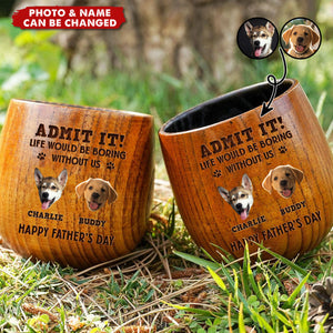 Custom Photo Dog Dad Vibes Only - Dog & Cat Personalized Wooden Whiskey Glass