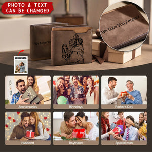 Personalized Engraved Photo Leather Short Wallet For Men