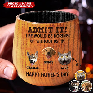 Custom Photo Dog Dad Vibes Only - Dog & Cat Personalized Wooden Whiskey Glass