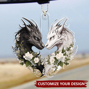 Couple Black And White Dragons - Personalized Acrylic Car Ornament
