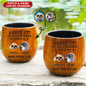Custom Photo Dog Dad Vibes Only - Dog & Cat Personalized Wooden Whiskey Glass