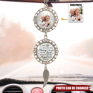 Custom Personalized Mom Memorial Metal Car Ornament With Charm - Upload Photo - I Have An Angel In Heaven I Call Her Mom