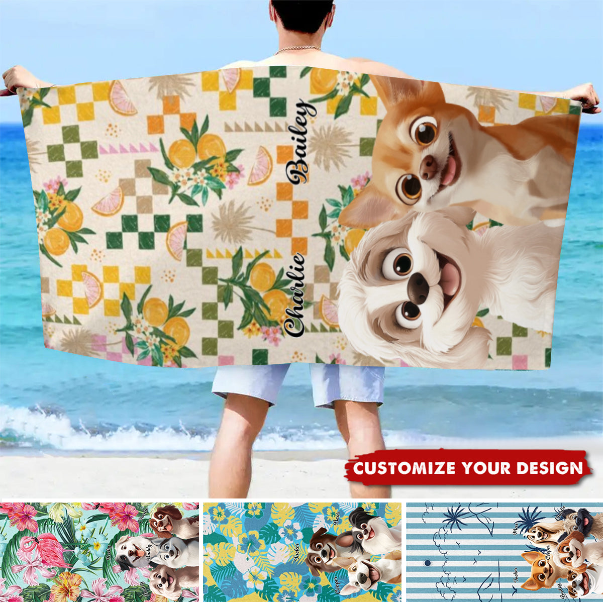 Summer With Dog - Personalized Beach Towel