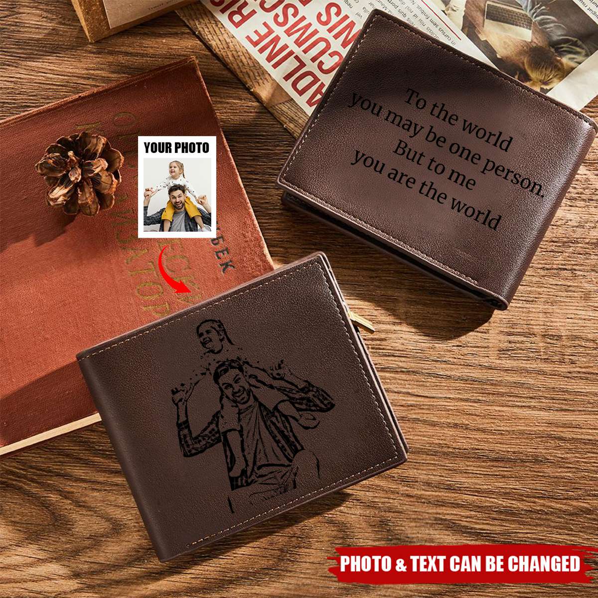 Personalized Photo Trifold Zipper Engraved Wallet For Men