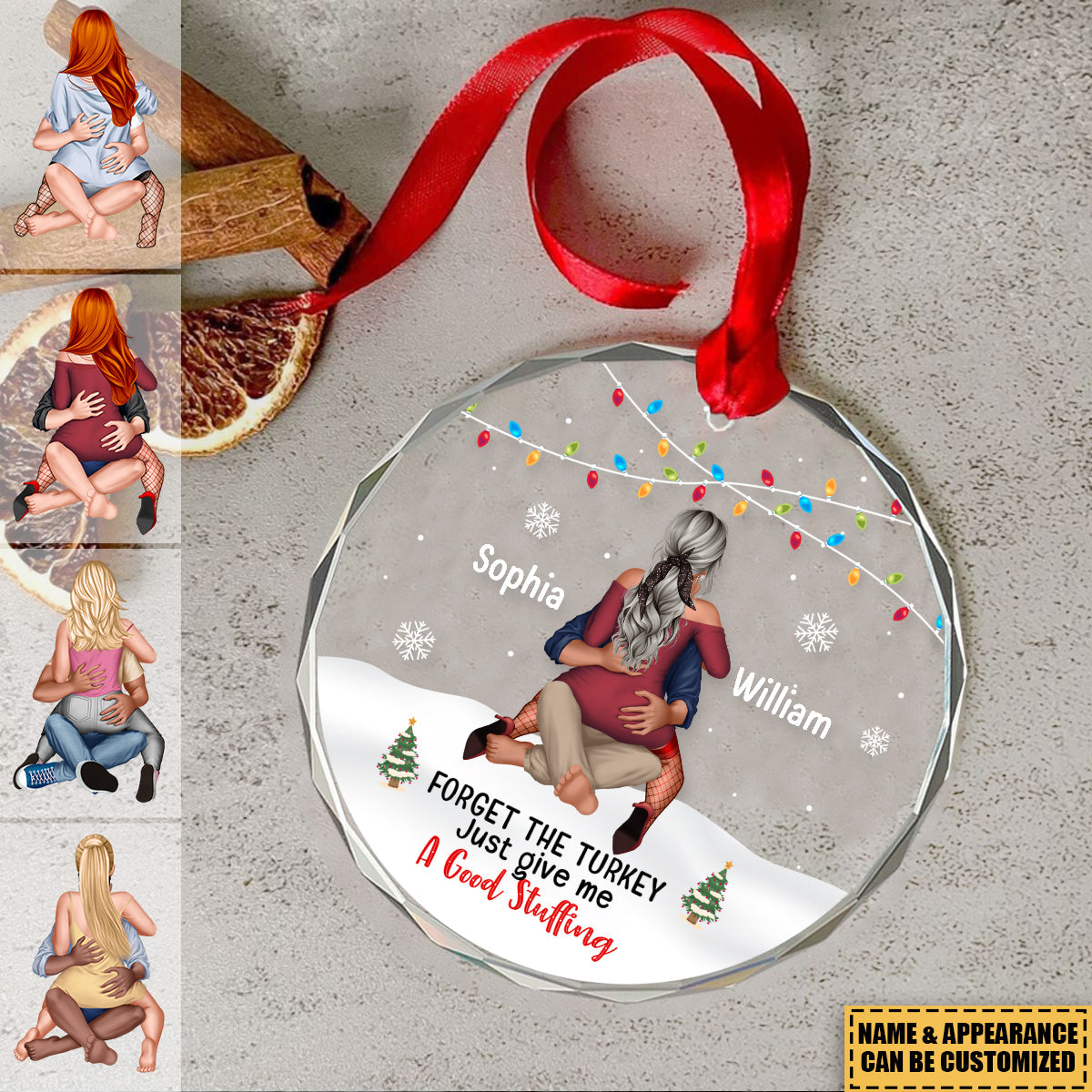 Naughty Couple Christmas Crystal Personalized Ornament