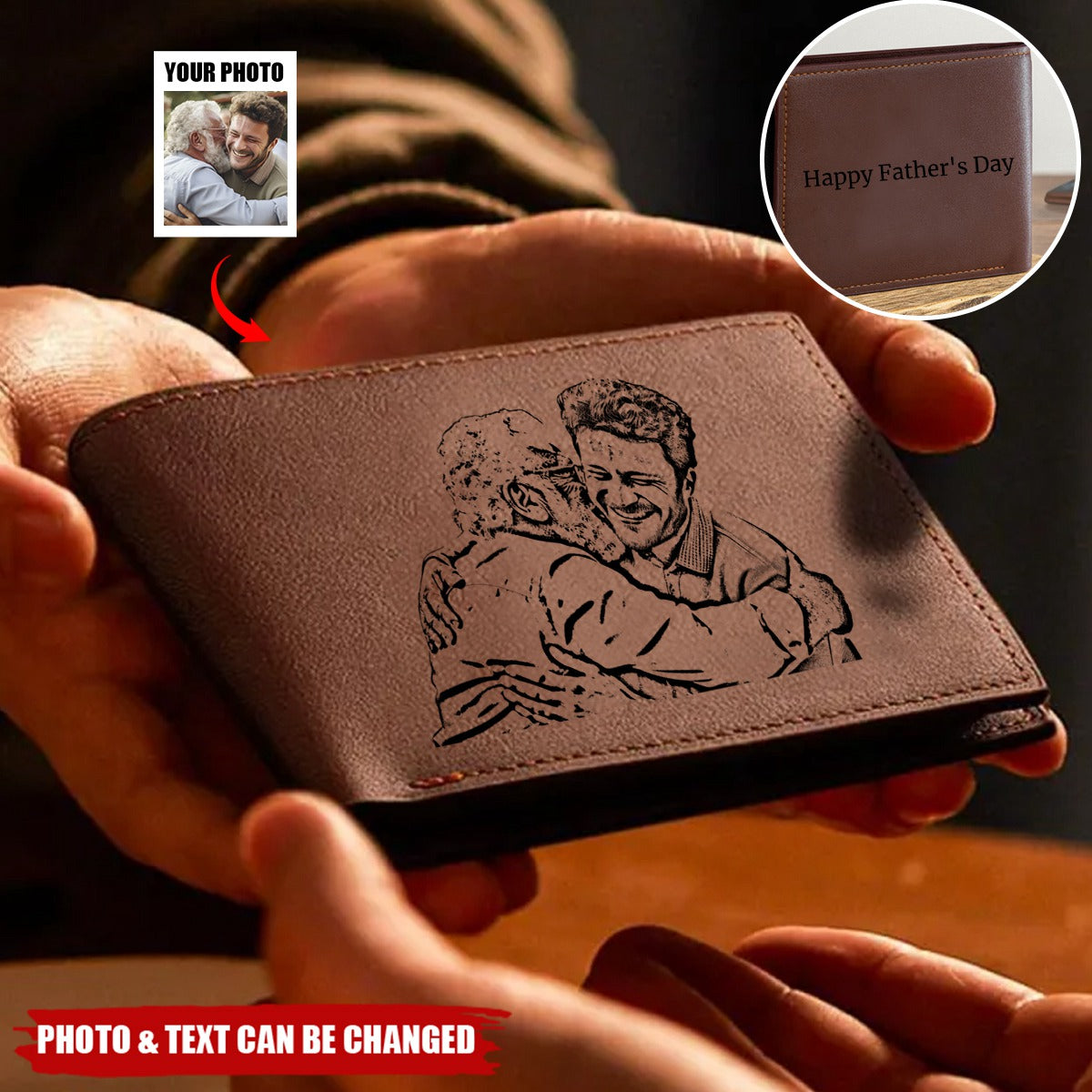 Personalized Photo Trifold Zipper Engraved Wallet For Men