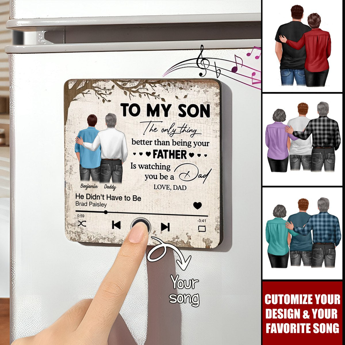To My Son From Mom Dad - Personalized Music Fridge Magnet, Father's Day Gift For Son