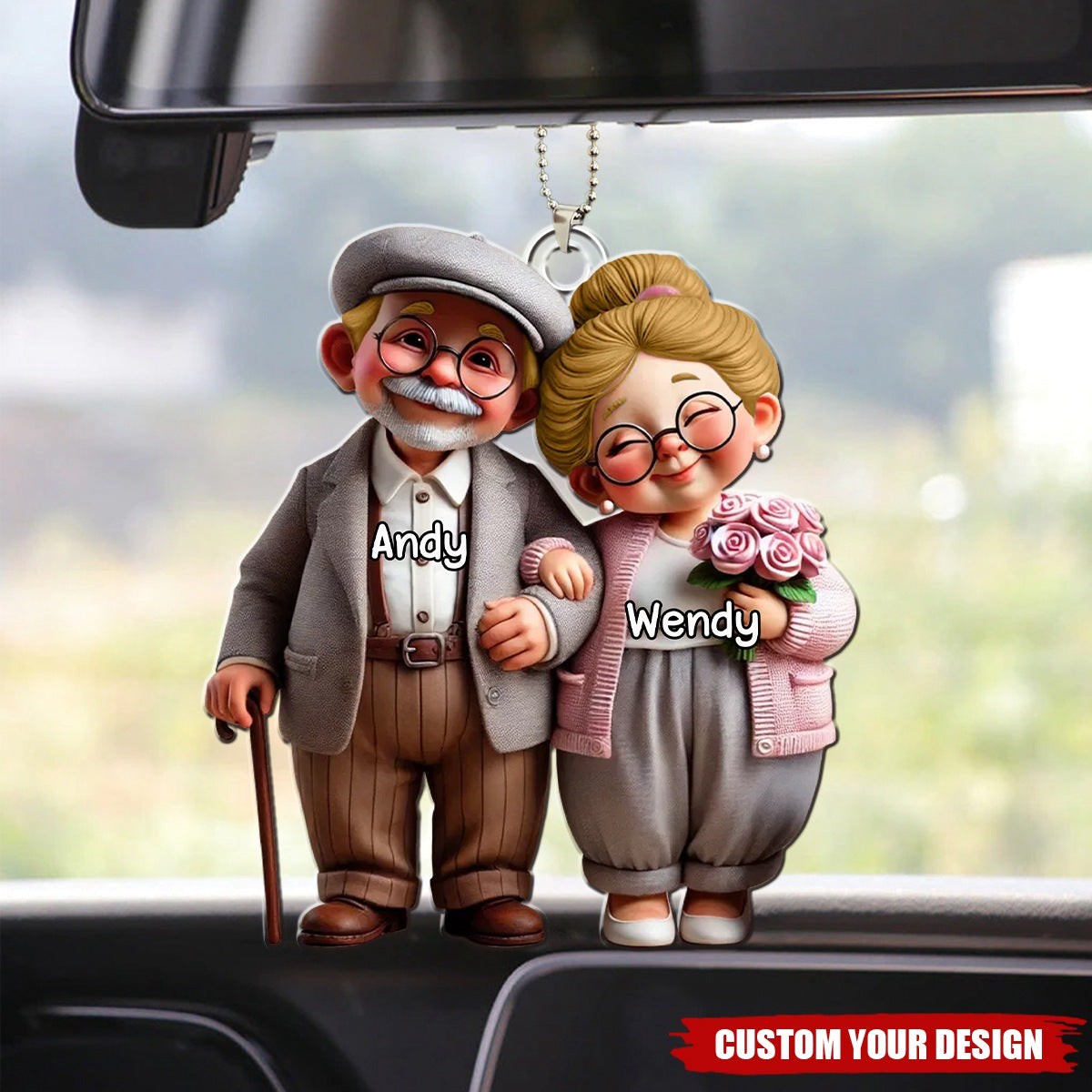 Old Cartoon Couple Holding Hand Personalized Acrylic Car Ornament -  Gift For Couple