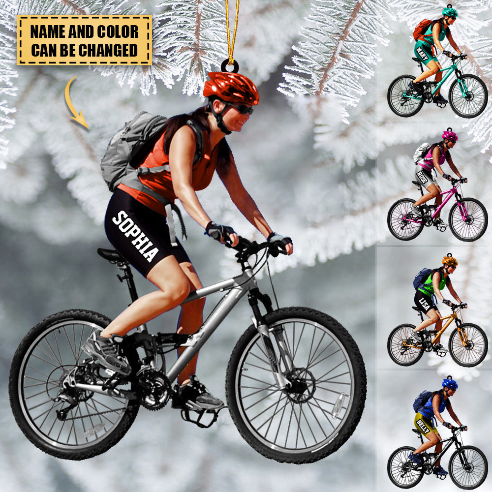 Personalized Mountain Biking Ornament, Custom Name Acrylic Flat  Ornament For Girl Biker