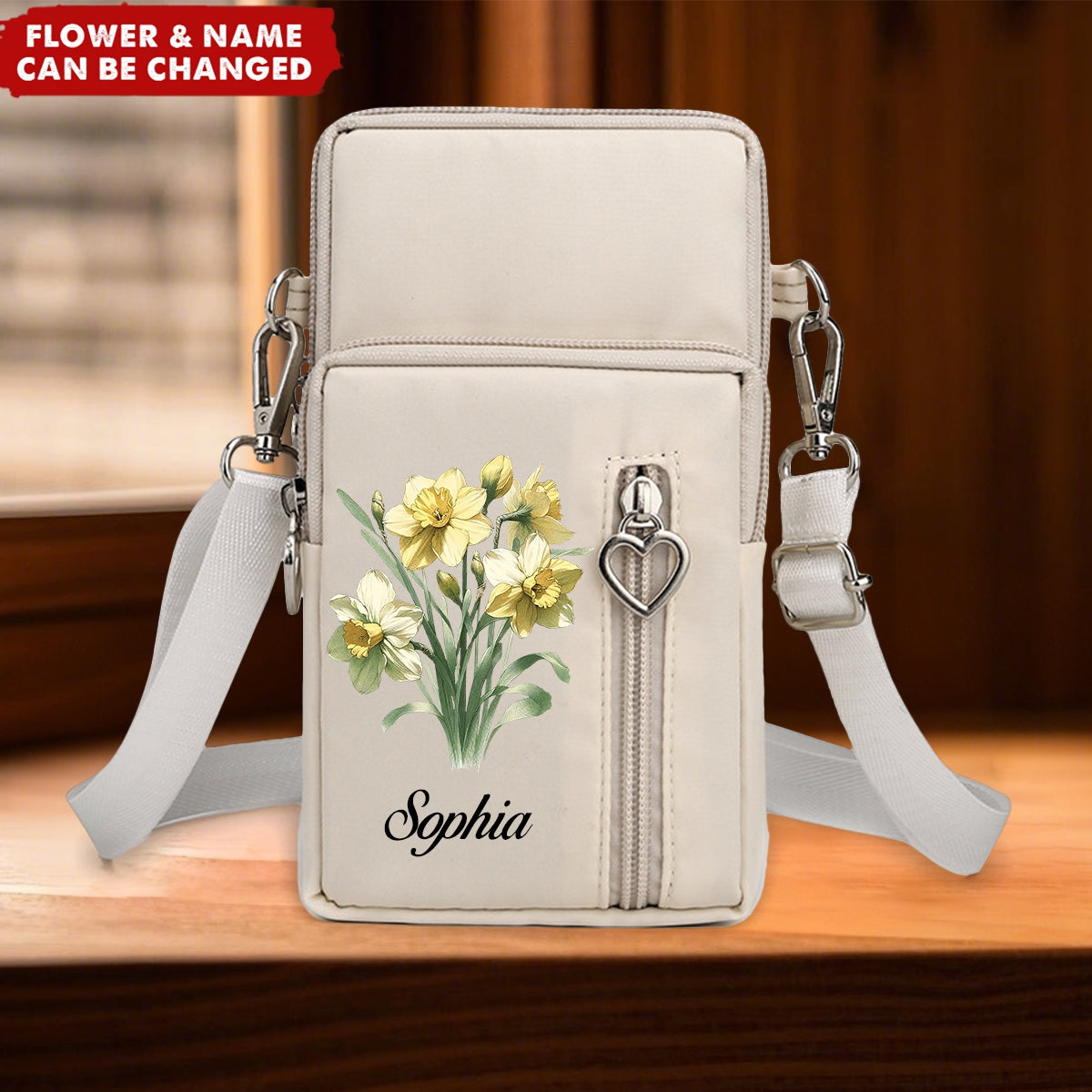 Birth Flower Personalized Arm Wallet Travel Pouch Phone Crossbody Bag