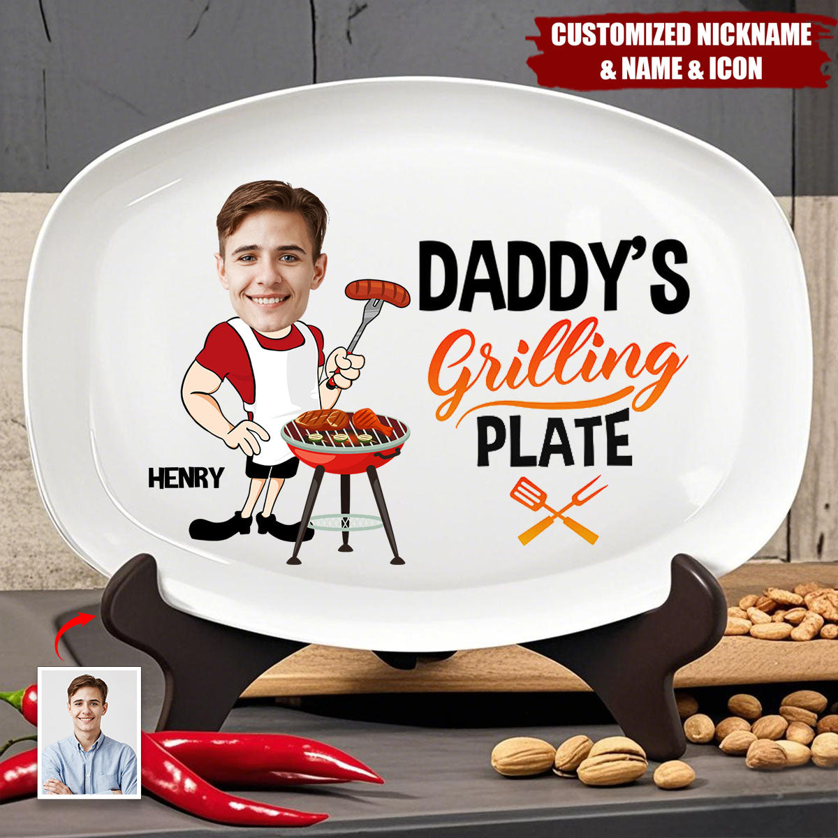 Custom Photo Daddy's Grilling Plate - Personalized Platter